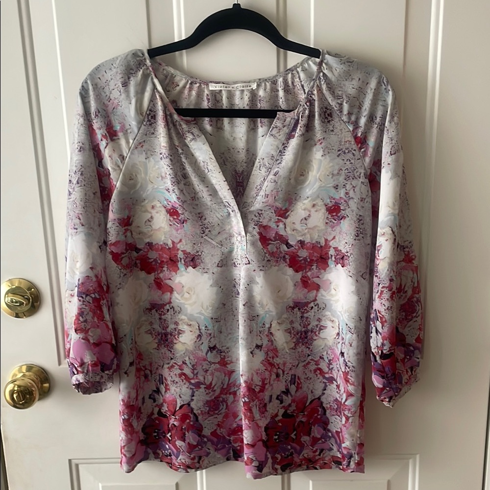 Violet and Claire Pink and White Relaxed 3/4 Sleeve Tunic Top Size S